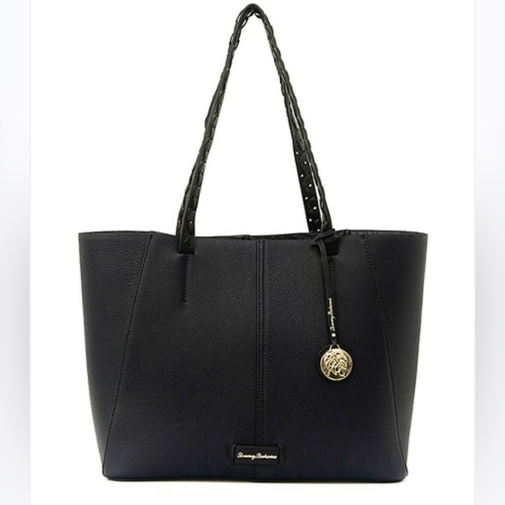 NWOT Tommy Bahama Caballo Black Leather Island Tote, Pink Interior